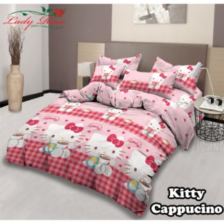 Bed Cover Lady Rose Ukuran King Set motif Kitty Cappucino